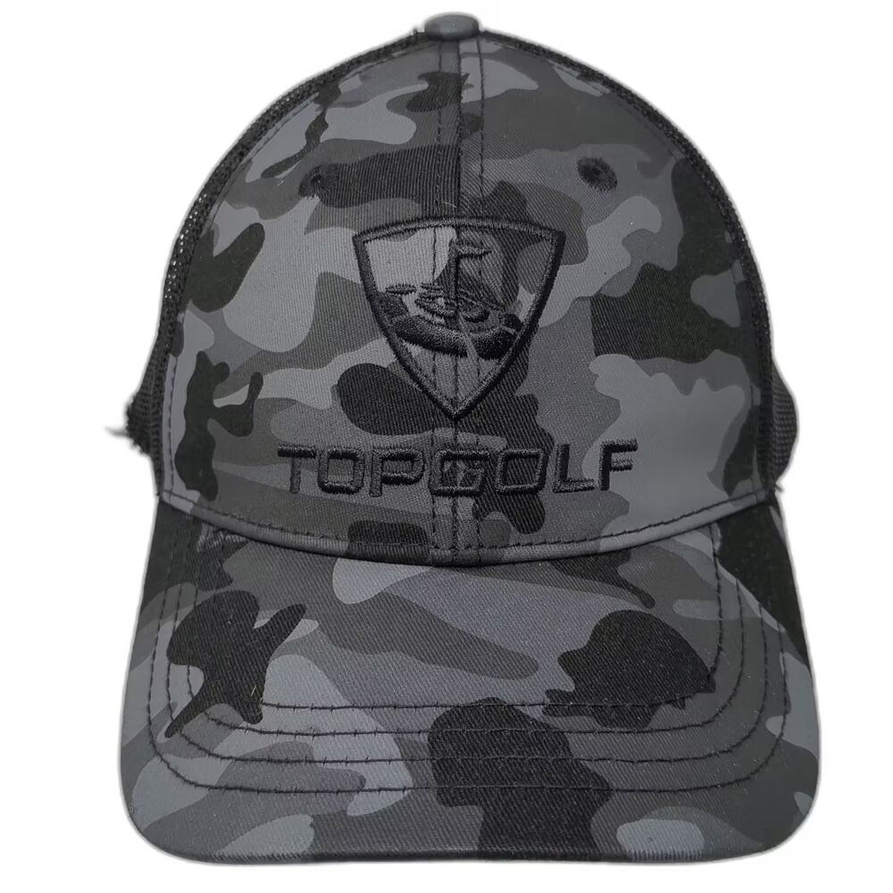 Topgolf Trucker Hat Black Gray Camo Snapback OS Adjustable Mesh Embroidered